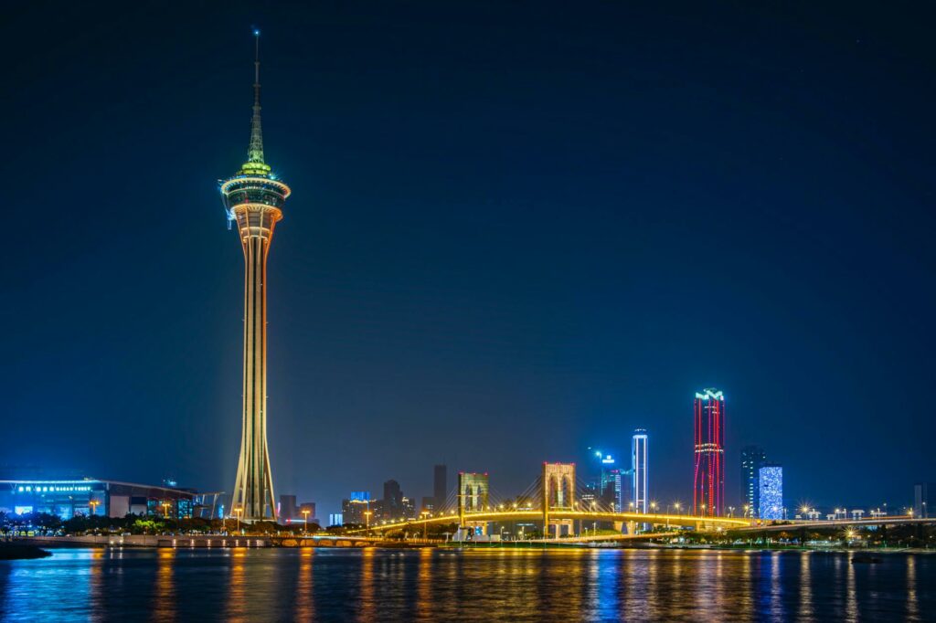 stunning night view of macau tower and skyline